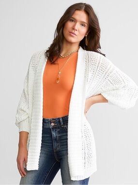 BKE Pointelle Cardigan Sweater White Sz XL